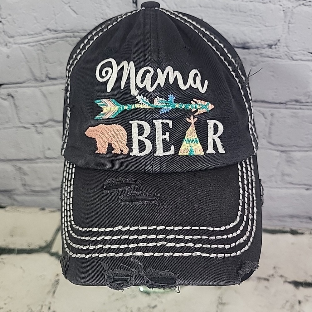 Kbethos‎ Hat Mama Bear Distressed Embroidered One Size Womens Strapback Ball Cap